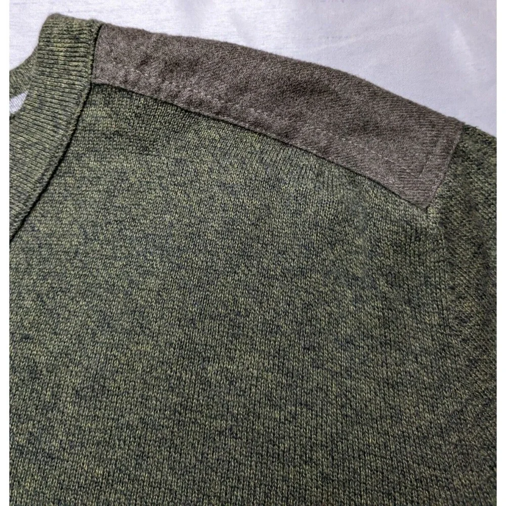 BANANA REPUBLIC Men Large Green Heather‎ Cotton V-Neck Military Sweater EUC
